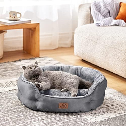 Bedsure Dog Beds for Small Dogs - Round Cat Beds for Indoor Cats, Washable Pet Bed for Puppy and Kitten with Slip-Resistant Bottom, 25 Inches, Grey