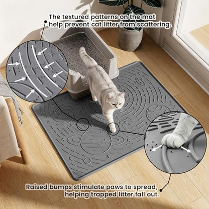 OHMO Cat Mat for Litter Box, Large 31.5x23.6 Dark Grey, High Edge Silicone Scatter Control Waterproof Trapping Mat