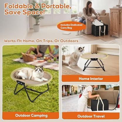 Foldable Elevated Cat Bed, Lightweight Hammock Cot, Natural Linen