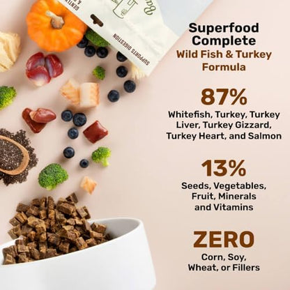 BADLANDS RANCH Air-Dried Fish & Turkey Dog Food, 87% Meat, 64 oz