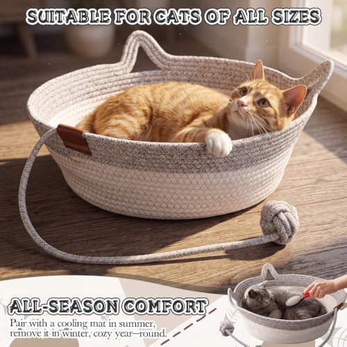 Novabright 2 Pack Woven Cat Baskets, 16.5 x 13.8 x 5.5 Inch, Grey