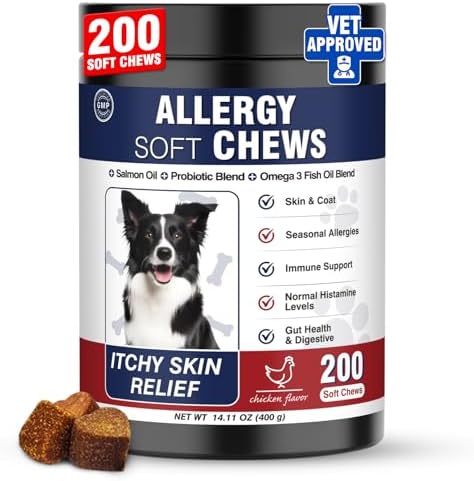 Dog Allergy Chews 200 Treats, Dog Allergy and Itching Skin Relief Bites Immune Support Dogs Probiotics for Yeast, Itchy Skin and Itchy Ears Anti Itch Licking Paws Treatment for Dogs Seasonal Allergies