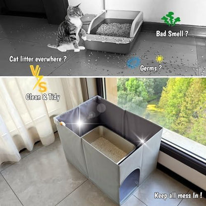 Dog Proof Cat Litter Box Enclosure, 26 x 17 inches, Open Top High Side, Less-Mess Extra Large Water Resistance Splash Guard for Pet Litter Pan, Scratch Proof Cover for Cat Litter Boxes