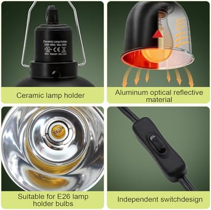 2-Pack Reptile Light Fixture 5.5in Deep Dome Reptile Lamp Fixture Heat Lamp Fixture for Heat/UVA/UVB Bulb Basking Lamp Max 160W for Reptile Habitat