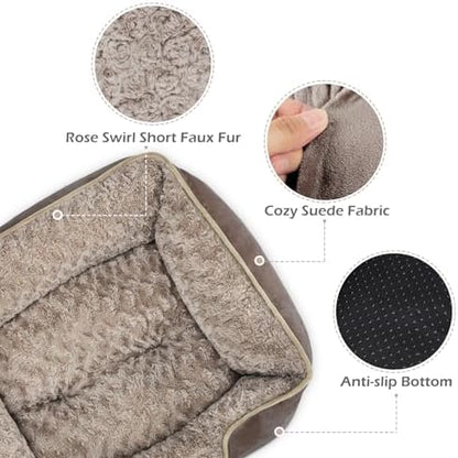 INVENHO Small Dog Bed Rectangle Washable Orthopedic Soft Calming Sleeping Durable Pet Cuddler with Anti-Slip Bottom