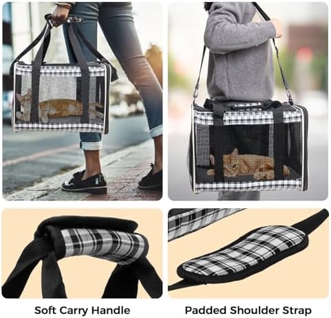 Soft Sided Cat Carrier for Large Cats Up to 20 Lbs, Collapsible Cat Bag Airline Approved with Upgrade Zipper Closures,17 * 12 * 12in Pet Travel Carrier for Small Dogs Puppy or 2 Kittens, Black