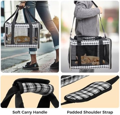 Soft Sided Cat Carrier for Large Cats Up to 20 Lbs, Collapsible Cat Bag Airline Approved with Upgrade Zipper Closures,17 * 12 * 12in Pet Travel Carrier for Small Dogs Puppy or 2 Kittens, Black