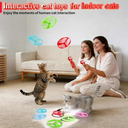 BABORUI Cat Toy Disc Launcher, Rechargeable Interactive Cat Fetch Toy Launcher with 8 Flying Discs, Flying Enrichment Toys for Indoor Bored Kittens & Adult Cats (Red)