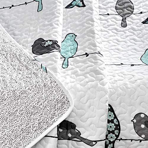 Lush Decor Rowley Birds Reversible Throw Blanket, 50" W x 60" L, Blue & Gray - Throw Blankets for Bed - Couch Blanket - Farmhouse Throw Blanket for Couch