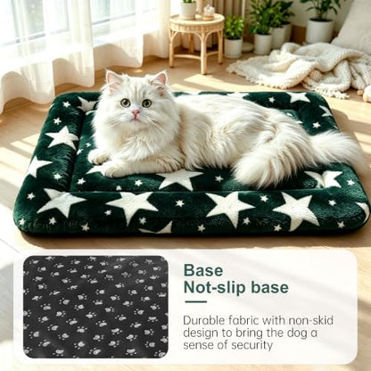 Dog Bed Mat, Reversible Crate Pad & Cute Dog Bed - Machine Washable Kennel Mat with Ultra Soft (Big&Small Stars Green, 18" L x 14" W x 1.5" Th)