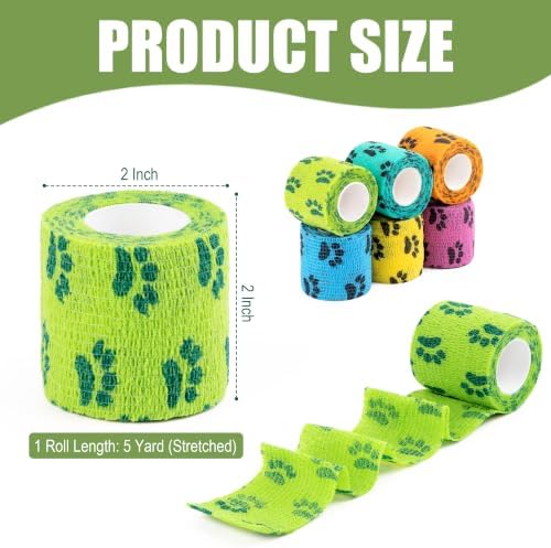 Vet Wrap Cohesive Bandages, Self-Adhesive Bandage Wrap, Breathable Non-Woven Self Adherent Tape for Pet Dog Leg Paw Wound, Horse, Cat, First Aid & Ankle Sprain, 2 Inch (6 Rolls)
