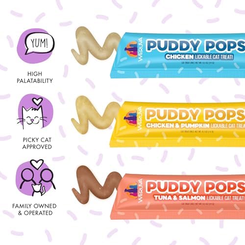Weruva Puddy Pops, Lickable Cat Treats Variety Pack, 0.5oz Tube, Pack of 24