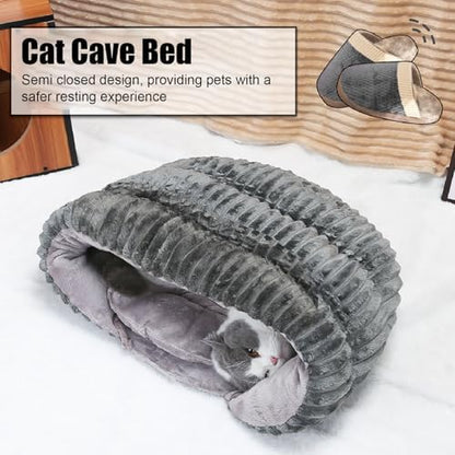 Buachois Cat Cave Bed Self Warming Semi Closed Soft Washable Pet Nest