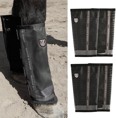 Harrison Howard Loose-Fitting Horse Fly Boots UV-Protective, Durable Fine Mesh Leggins with Reflective Strips (Set of 4)