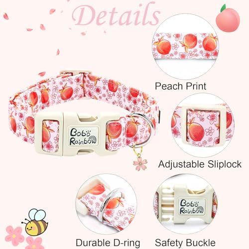 Dog Collar-Cute Pink Peach Print Adjustable Pet Collars Spring Comfortable Cotton Puppy Collar Gift for Medium Dogs
