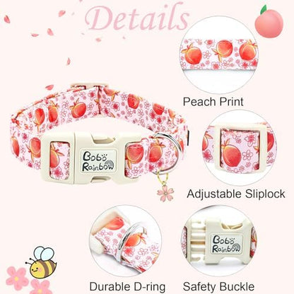 Dog Collar-Cute Pink Peach Print Adjustable Pet Collars Spring Comfortable Cotton Puppy Collar Gift for Medium Dogs