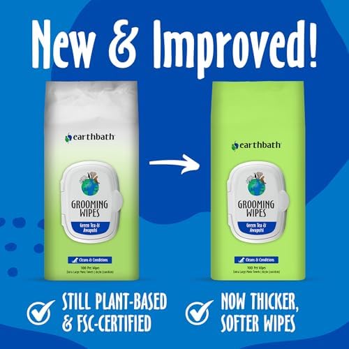 earthbath Green Tea & Awapuhi Grooming Wipes, 100 Count (1 Pack)