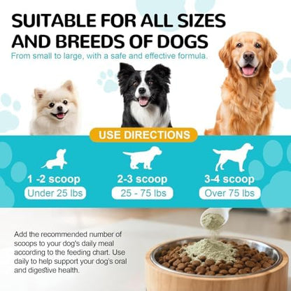 Dental Powder for Dogs, Dog Teeth Cleaning Powder, Teeth Cleaning and Breath Fresher & Plaque and Tartar Remover with Enzyme, Probiotics. PlaqueOff Pet Tooth Cleaning 120 Grams 2 Packs