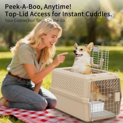 RIZZARI Beige Dog Carrier: Portable Pet Crate for Travel & Home Use