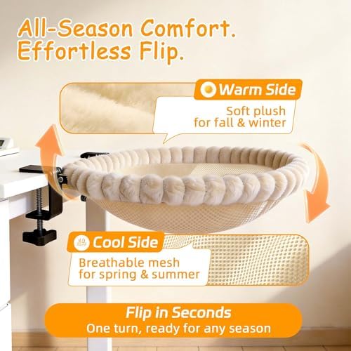 Cat Desk Bed - Beige Double Clamp Foldable Perch Holds 40 lbs