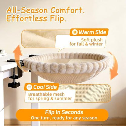 Cat Desk Bed - Beige Double Clamp Foldable Perch Holds 40 lbs