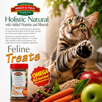 Bench & Field Holistic Natural Healthy Kitty Cat Treats | Crunchy Fish-Shaped Bites | Delicious Seafood Flavored Snack, 3-Ounce (Pack of 4 Bottles)