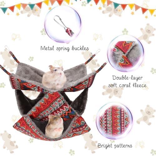 3 Tier Guinea Pig Cage Accessories,Ferret Rat Hammock,13.7x13.7 Inches, Pet Cage Hanging Bunkbed Hammock for Small Animals,Guinea Pig,Ferret,Kitten,Squirrel, Chinchilla, Rat,Parrot