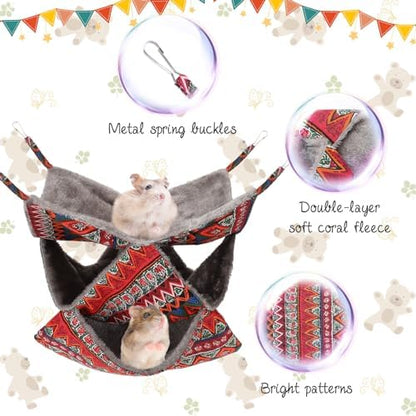 3 Tier Guinea Pig Cage Accessories,Ferret Rat Hammock,13.7x13.7 Inches, Pet Cage Hanging Bunkbed Hammock for Small Animals,Guinea Pig,Ferret,Kitten,Squirrel, Chinchilla, Rat,Parrot
