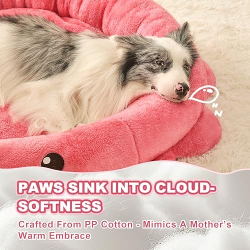 Jiupety Cute Calming Dog Beds Clearance for Large and Extra Dogs, Anxiety Bolster Dog Bed with Octopus Shape, Pink, Red, XL, Boho, Round Pet Bed Cat with Removable Cushion