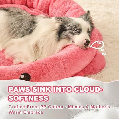 Jiupety Cute Calming Dog Beds Clearance for Large and Extra Dogs, Anxiety Bolster Dog Bed with Octopus Shape, Pink, Red, XL, Boho, Round Pet Bed Cat with Removable Cushion