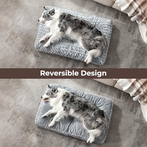 Double-Sided Dog Bed Medium Size Dog, Washable Dog Crate Beds, Thick Supportive Pet Sleeping Mat, Reversible Dogs Pillow Weight Up to 35lbs, 30x20, Light Grey