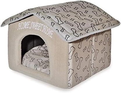 Best Pet Supplies Cat Bed for Indoor Cat, Domed Tent House with Removable Pillow, Covered Cat Cave for Small Dog, Puppies and All Breeds of Cats - Light Brown w/ Bones, 16 x 16 x H:14"