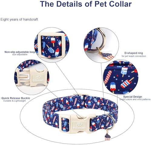 4th of July Dog Collar Patriotic Popsicle Dog Collars for Giant Large Dogs - Lightweight Adjustable Navy Independence Day Puppy Collars Cute Summer Pet Safety Collar XL
