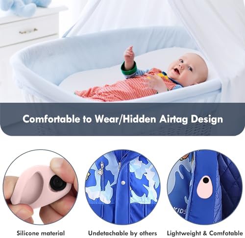 2 Pack Airtag Holder for Kids Hidden,GPS Tracker Case, Anti-Removal Airtag Silicone Case with Pins, Suitable for Children, Elderly, Pets, Backpack, Luggage (White & Pink, 2 Pack)