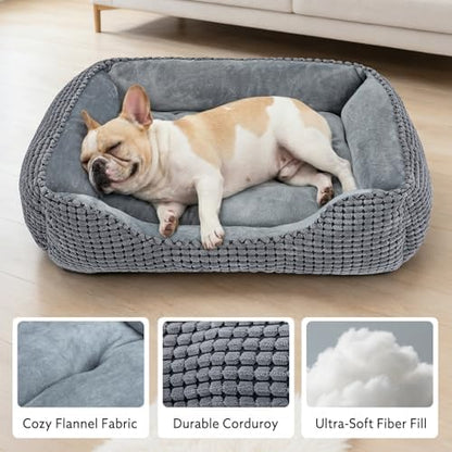 MIXJOY Dog Bed for Large Medium Small Dogs, Rectangle Washable Sleeping Puppy Bed, Soft Calming Cat Beds for Indoor Cats, Orthopedic Pet Sofa Bed, Anti-Slip Bottom with Multiple Size (20'', Grey)