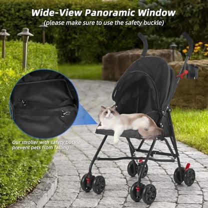 Pet Stroller Oxford Cloth Foldable Dog Strollers for Small Dogs and Cats Suitable for All Road Surfaces Wide-View Panoramic Window 4 Wheels with Brakes Portable Design, Easy to Store (Blue)