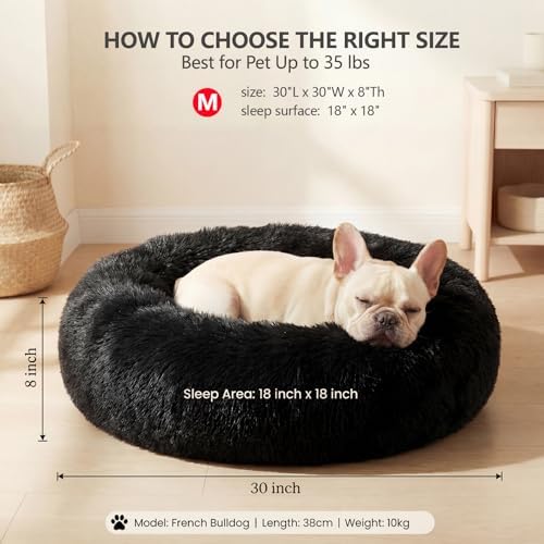 nononfish Puppy Bed for Small Dogs,Calming Donut Plush Pet Bed