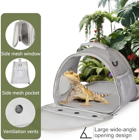 Bearded Dragon Carrier,Lizards Carrier, Small Animal Travel Carrier for Hedgehog Rat Parrot Bird Guinea Pig, Portable Guinea Pig Travel Carrier for 2(Grey)