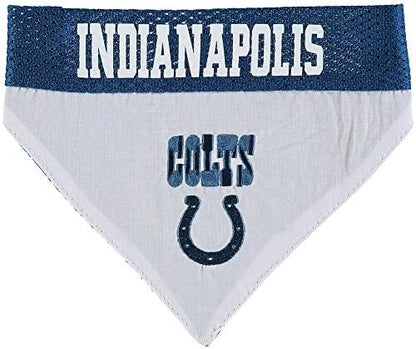 NFL DOG BANDANA - INDIANAPOLIS COLTS REVERSIBLE PET BANDANA. 2 Sided Sports Bandana with a PREMIUM Embroidery TEAM LOGO, Small/Medium. - 2 Sizes & 32 NFL Teams available