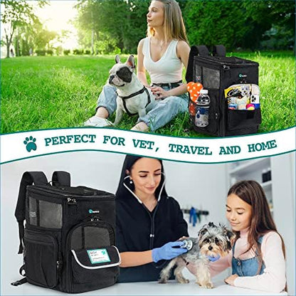 PetAmi Dog Backpack Carrier, Airline Approved 4-Way Entry Cat Bag, Black