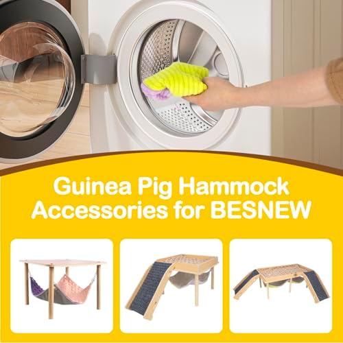 BESNEW Enlarged Guinea Pig Hammock,Bunny Ferret Hamster Small Animal Hammock for Hiding Sleeping,Wooden Guinea Pig Hammock Accessories