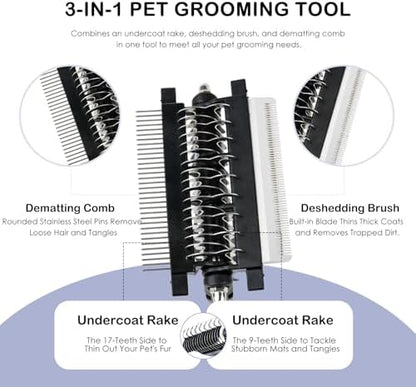3-IN-1 Pet Deshedding and Grooming Brush Tool