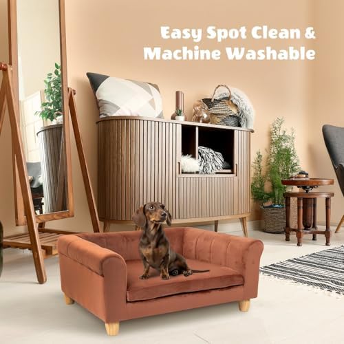 CRITTER SITTERS 33” Faux Suede Ped Bed in Brown, Durable Washable Sofa Couch for Small & Medium Cats & Dogs, Must Have Accessory for Yorkies, Shih Tzus & Frenchies, Kitten & Puppy Essential Furniture