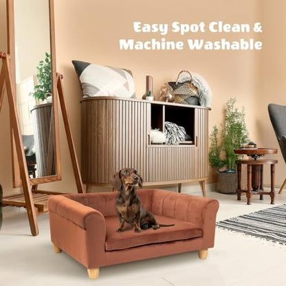 CRITTER SITTERS 33” Faux Suede Ped Bed in Brown, Durable Washable Sofa Couch for Small & Medium Cats & Dogs, Must Have Accessory for Yorkies, Shih Tzus & Frenchies, Kitten & Puppy Essential Furniture