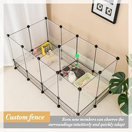 DINMO 28 Panels Bunny Playpen, Iron Net Bottom, 61.4" L x 25.4" W x 22.3" H