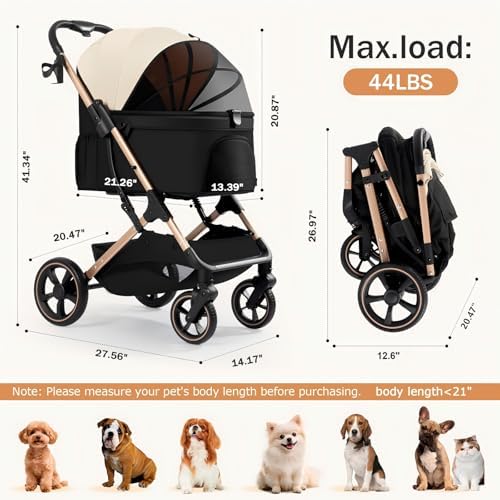Pet Stroller for Small Medium Dogs Cats, Lightweight Foldable Dog Stroller with Leashes,Spacious Storage, Cup Holder for Puppy Senior Pets Walking,Vet Visits (Gray, Standard)