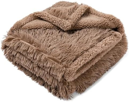 Dog Blanket Waterproof Fluffy Blankets Pet Blanket Throw Blanket Reversible Furniture Protector Cover Washable for Small Medium Large Dogs Cats 85"x57" Brown