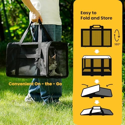 Conlun Dog Carrier Bag,Soft-Sided Pet Carriers for Dogs with 4-Sided Mesh, Cat Transport for Large Cats Small Dog Up to 20lb,Collapsible Dat Travel Carrier-L,Black
