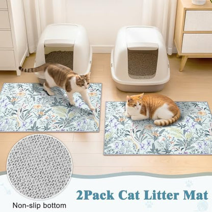 Bienbee Cat Litter Mat, 2 Pack 33" x 22" Machine Washable for Litter Boxes