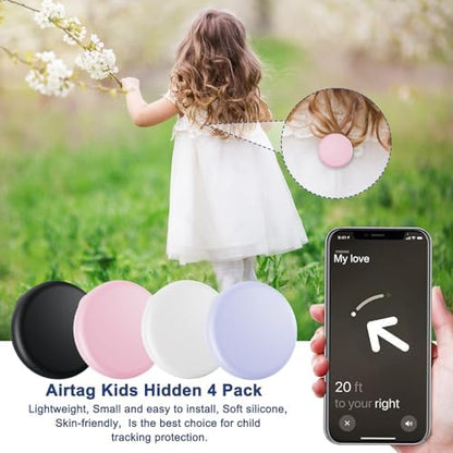 Bingcok Airtag Hidden Holder for Kids with Invisible Pin, 4 Pack
